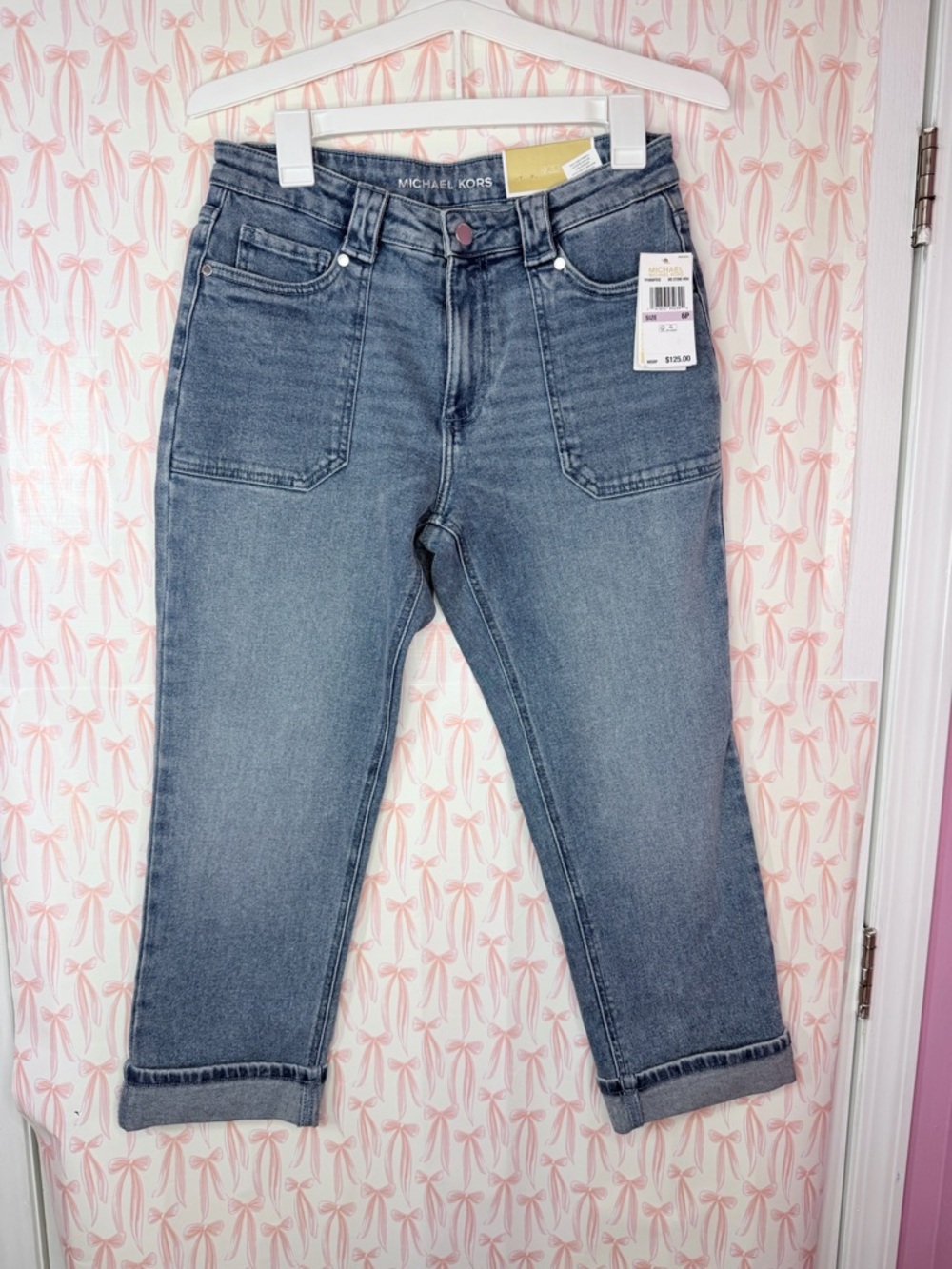 Michael Kors Light Blue Cropped Straight-Leg Jeans